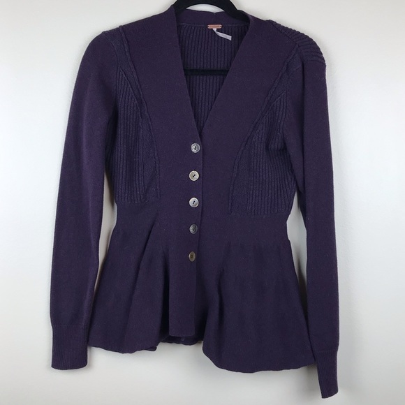 Free People Sweaters - Free People Purple Peplum Cardigan